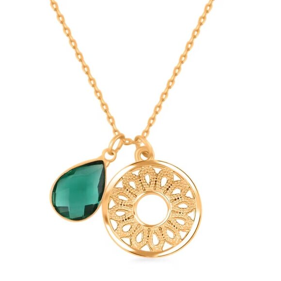Jewelry - Simulated Emerald (4.15 ctw) Circle Pendant Necklace in Goldtone 18" Length